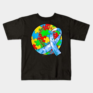 Autism Awareness Ribbon Baseball Puzzle Lovers Kids T-Shirt